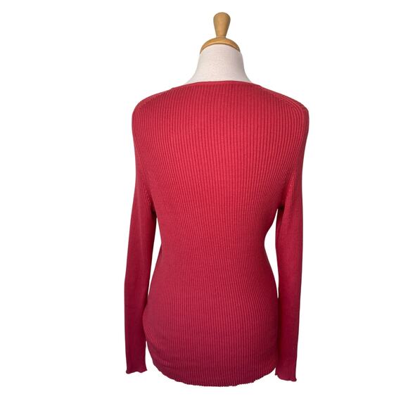 PERUVIAN CONNECTION Ribbed V Neck Long Sleeve Sweater Red Size XL - Picture 2 of 6